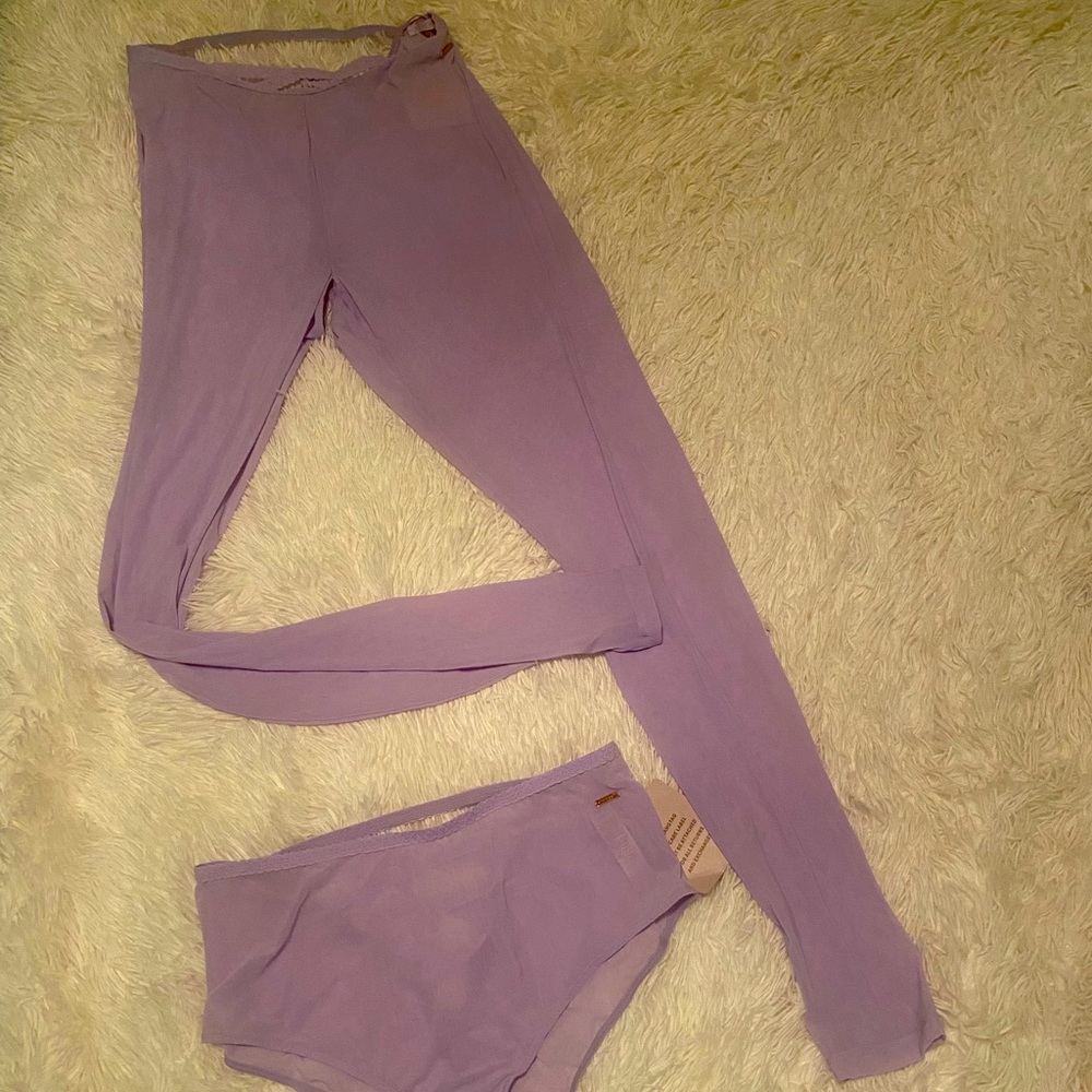 Soft Mesh Open-Back Crotchless Legging with matching underwear